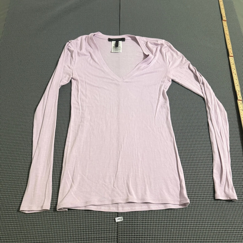 BCBGMAXAZRIA Womens Light Purple V-Neck Long Sleeve Top Size S